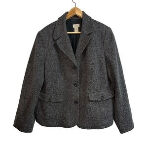 LL Bean Women's XL Petite Tweed Blazer Jacket Wool Blend Gray 3‎ Button Pockets